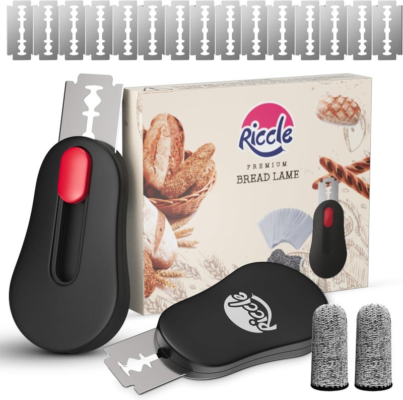 RICCLE Magnetic Bread Lame Dough Scoring Tool - Professional Sourdough scoring tool for Sourdough Bread baking & Bread Making Tools with 15 Blades and 2 Finger Cots Cut Resistant Protector - Image 1